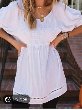 Amaryllis White Smocked Peasant Blouse